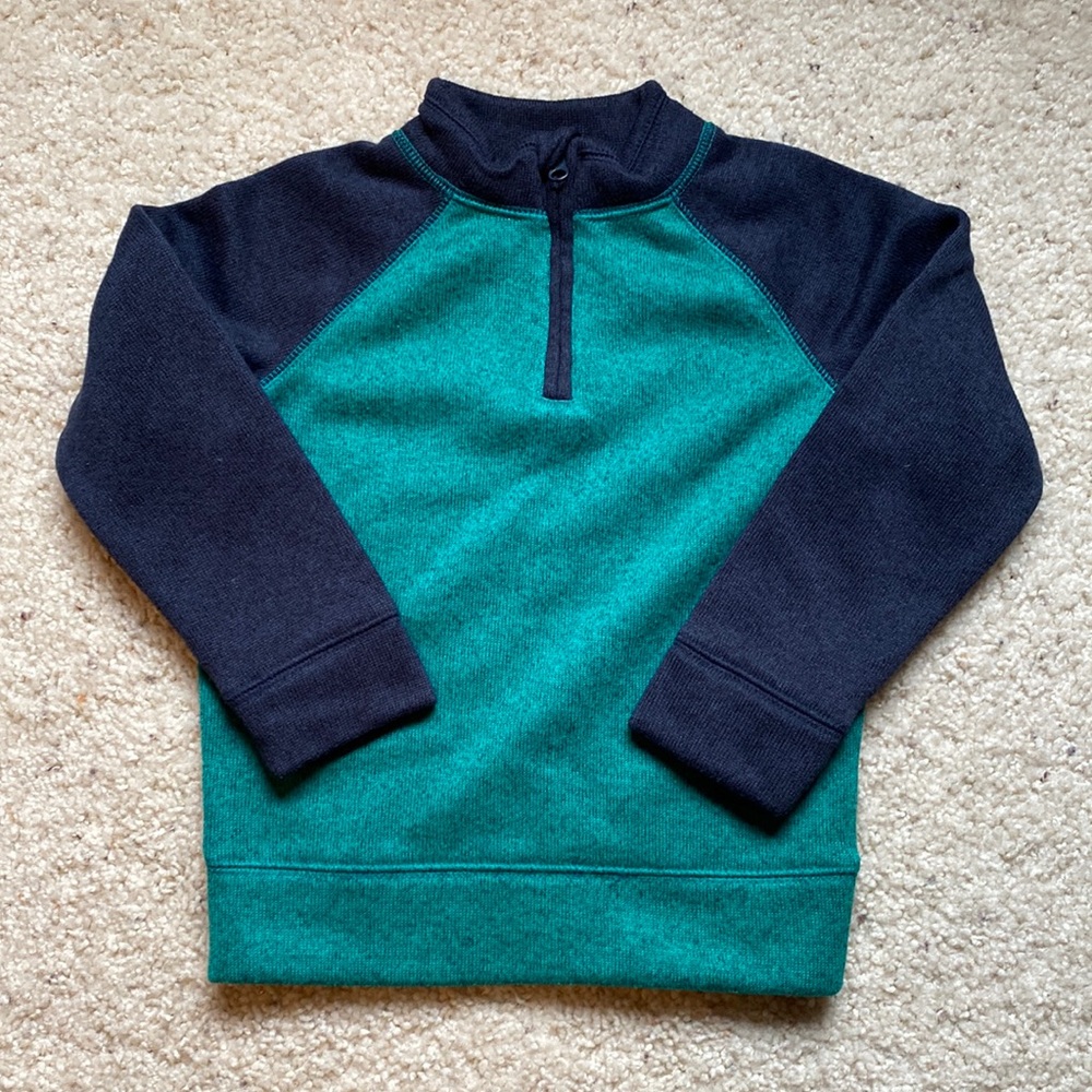 Toddler 5T Teal and Navy Quarter Zip Fleece Sweater